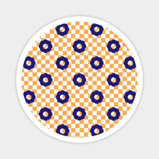 Checkers and Daisies (orange-royal) Magnet